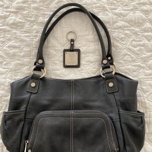 Tignanello Double Handle Black Leather Handbag
